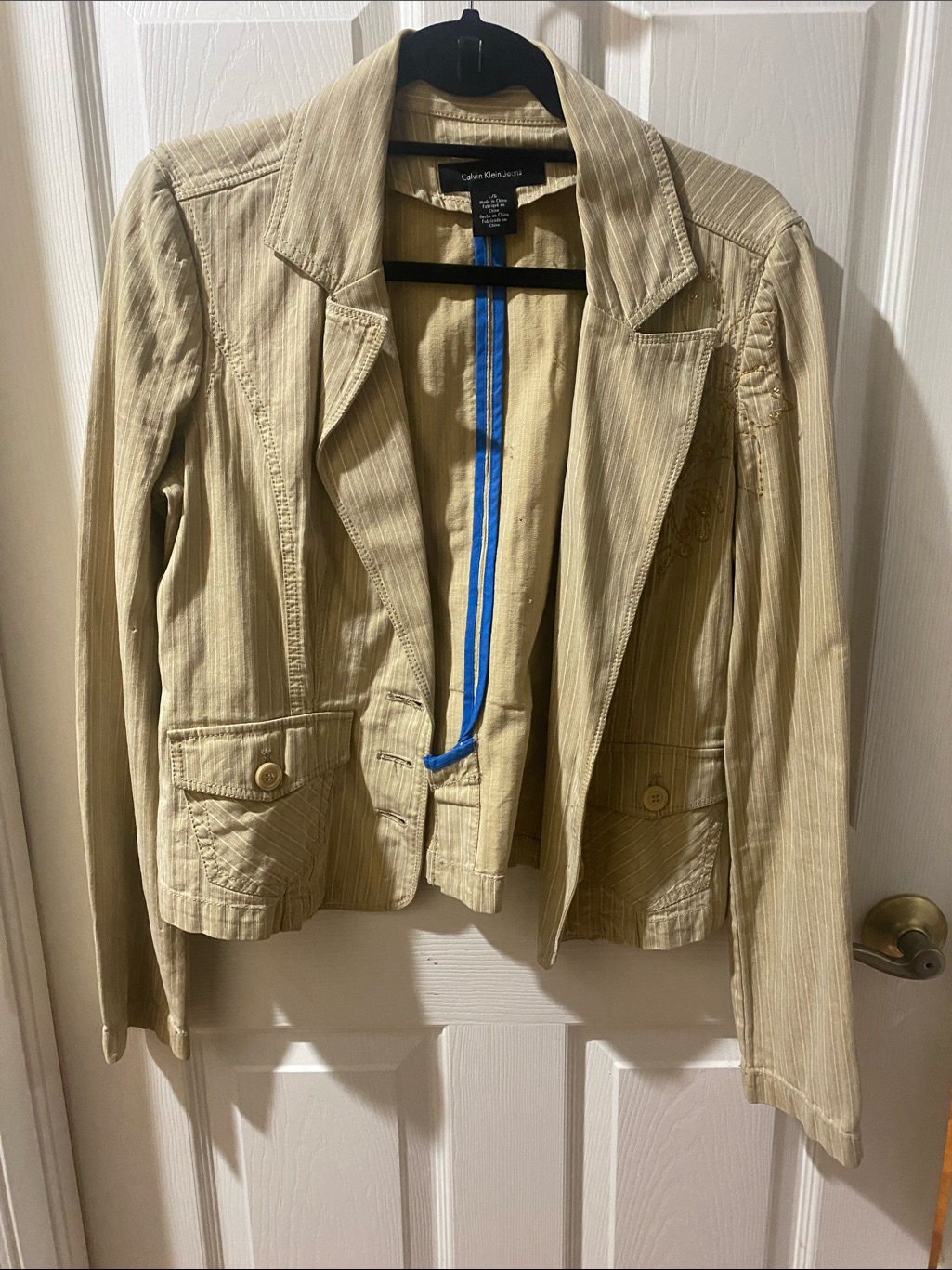Calvin Klein Jeans Women's Beige Cotton Blazer With Tailored Notch Lapel